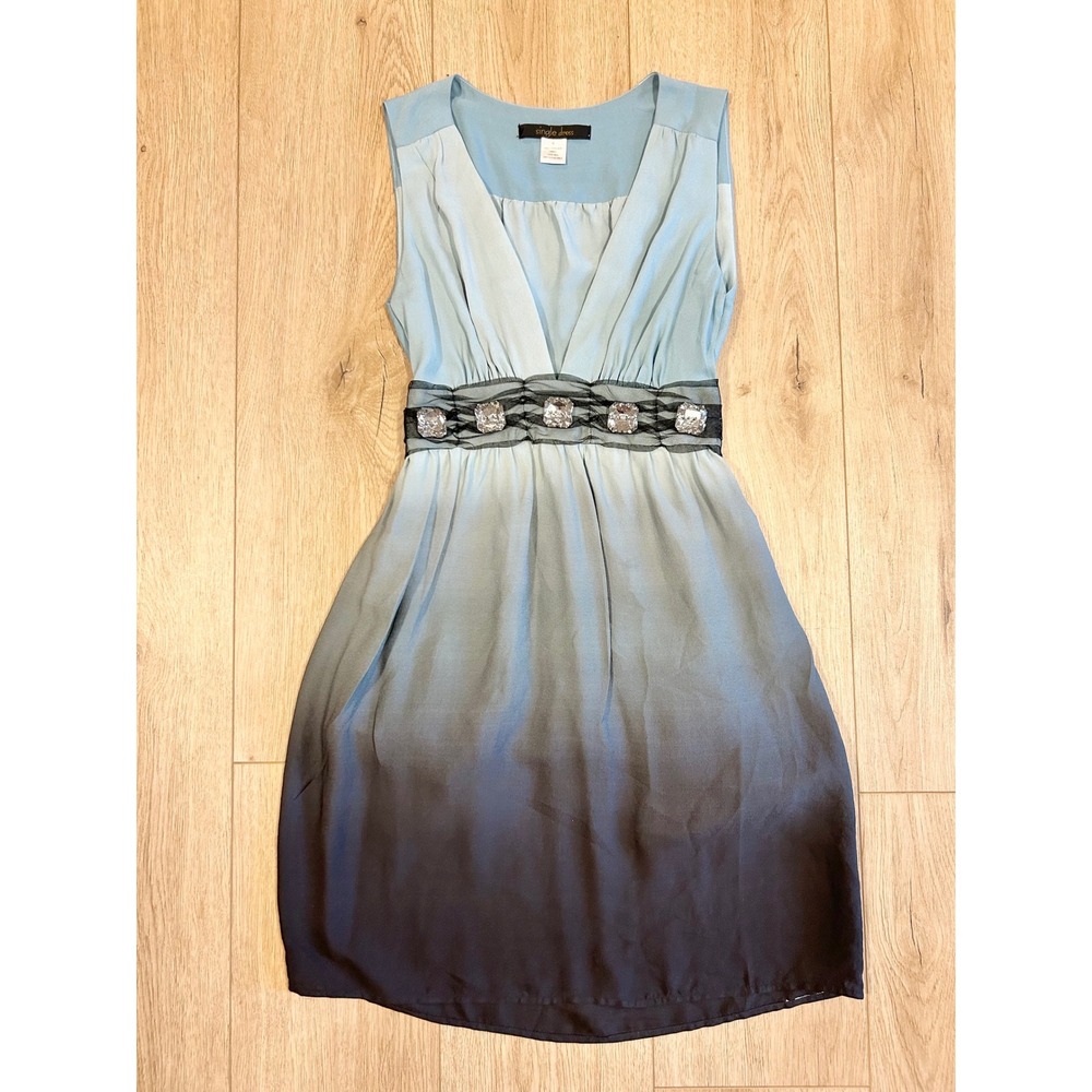 Y2K Single Dress Womens Silk Ombre Crystal Mesh Mini Cocktail Dress Blue Navy S